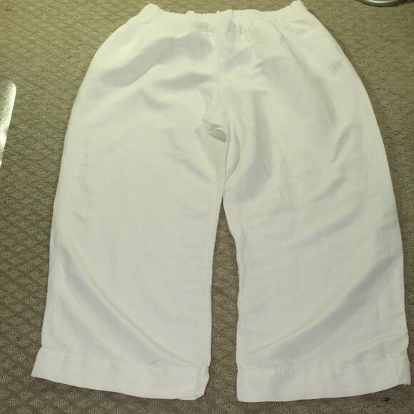 LANE BRYANT Size 14-16 White Smocked Waisted Drawstring Linen Blend Pants - Picture 2 of 7